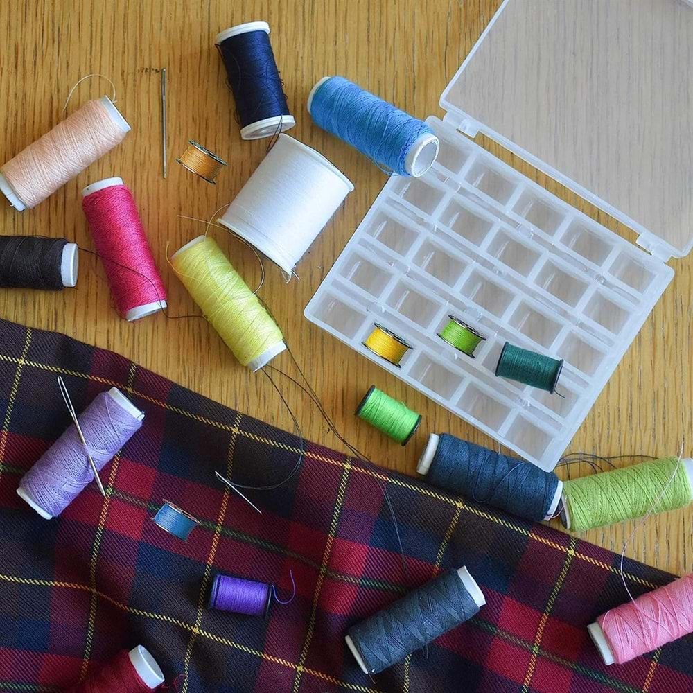 Aile Dikiş Makinesi 25 li Şeffaf Masura Saklama Kutusu