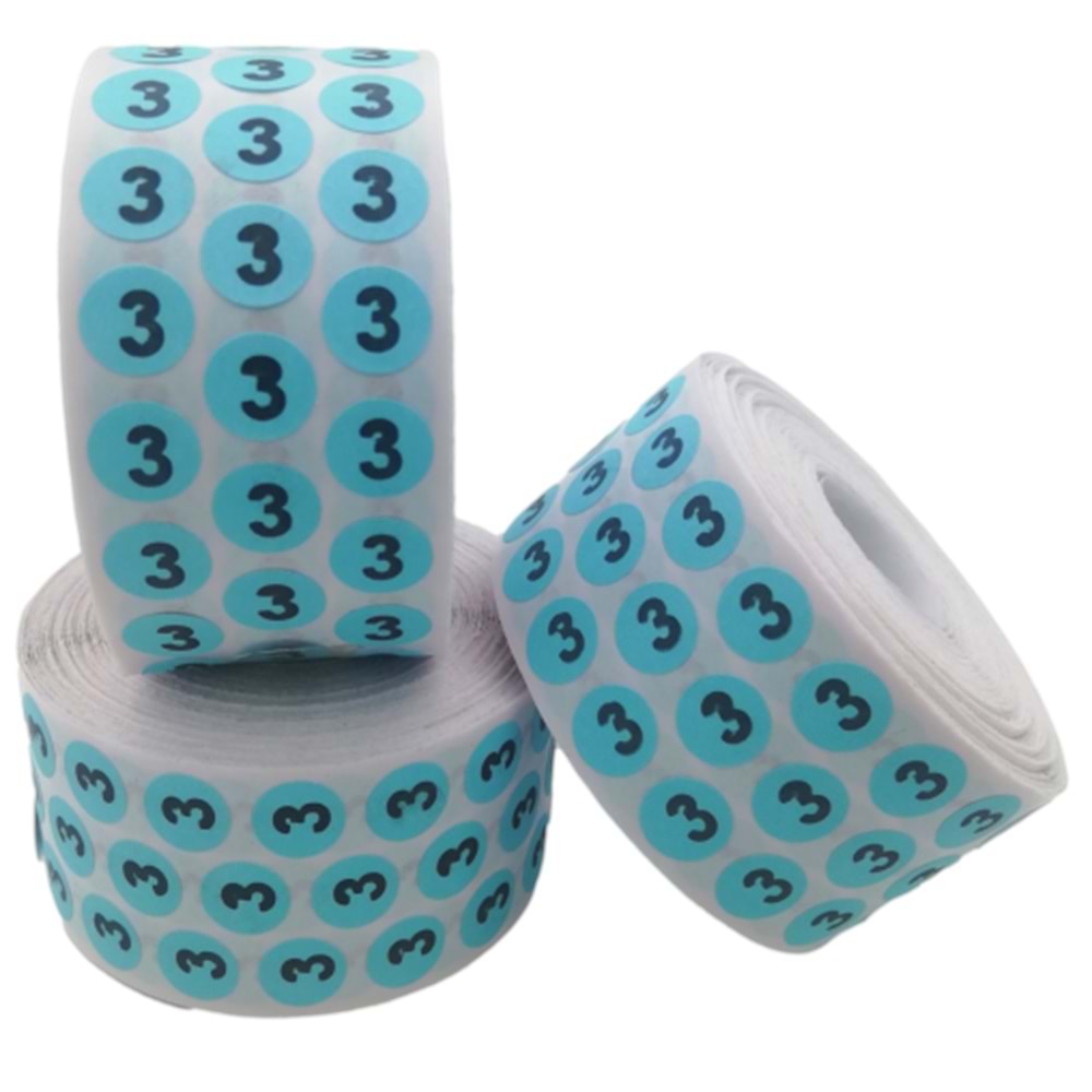 Sayı Etiketi No 3 Mavi Siyah 1 cm x 10.000 Adet