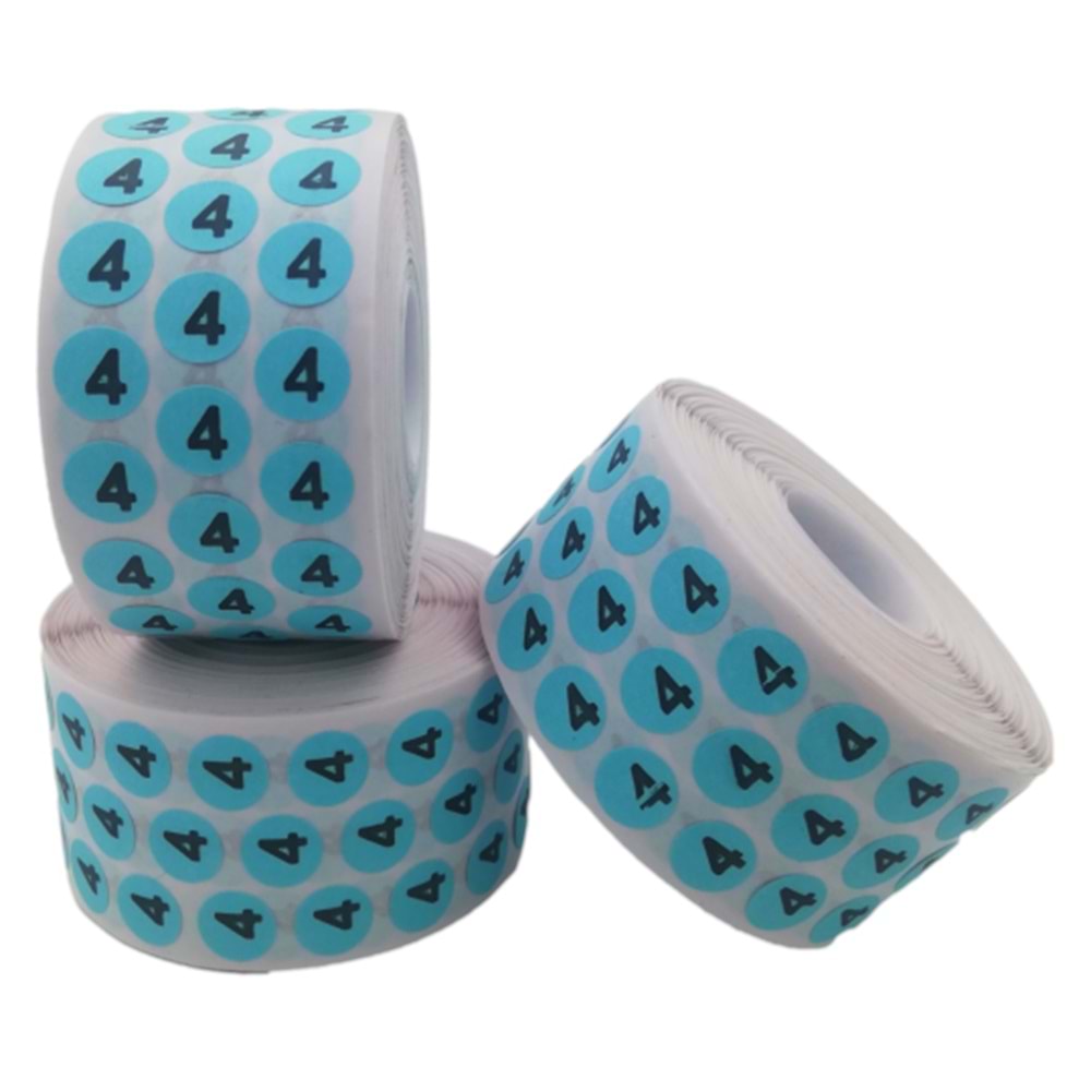 Sayı Etiketi No 4 Mavi Siyah 1 cm x 10.000 Adet