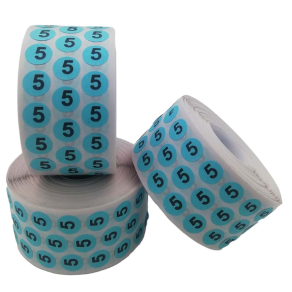 Sayı Etiketi No 5 Mavi Siyah 1 cm x 10.000 Adet