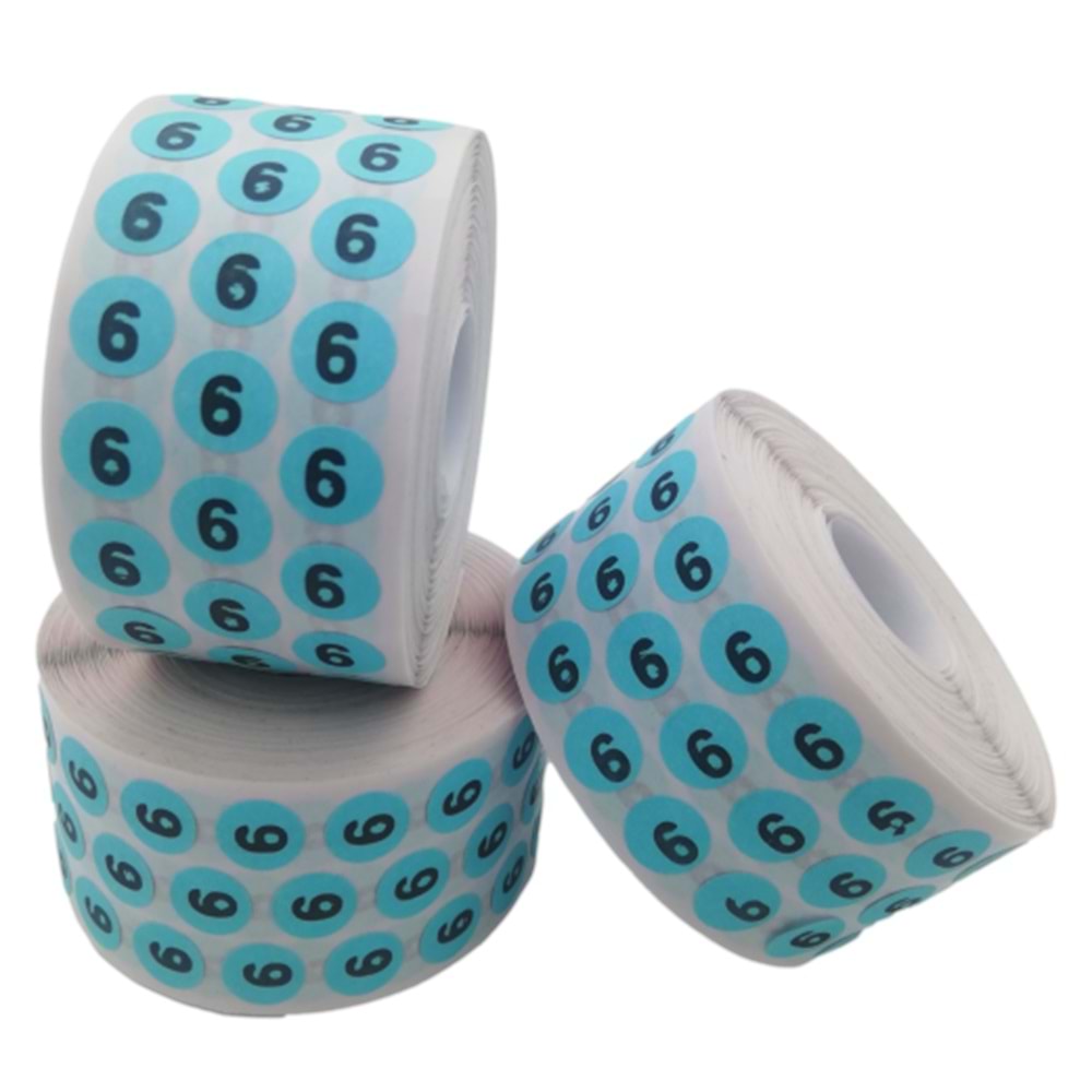 Sayı Etiketi No 6 Mavi Siyah 1 cm x 10.000 Adet