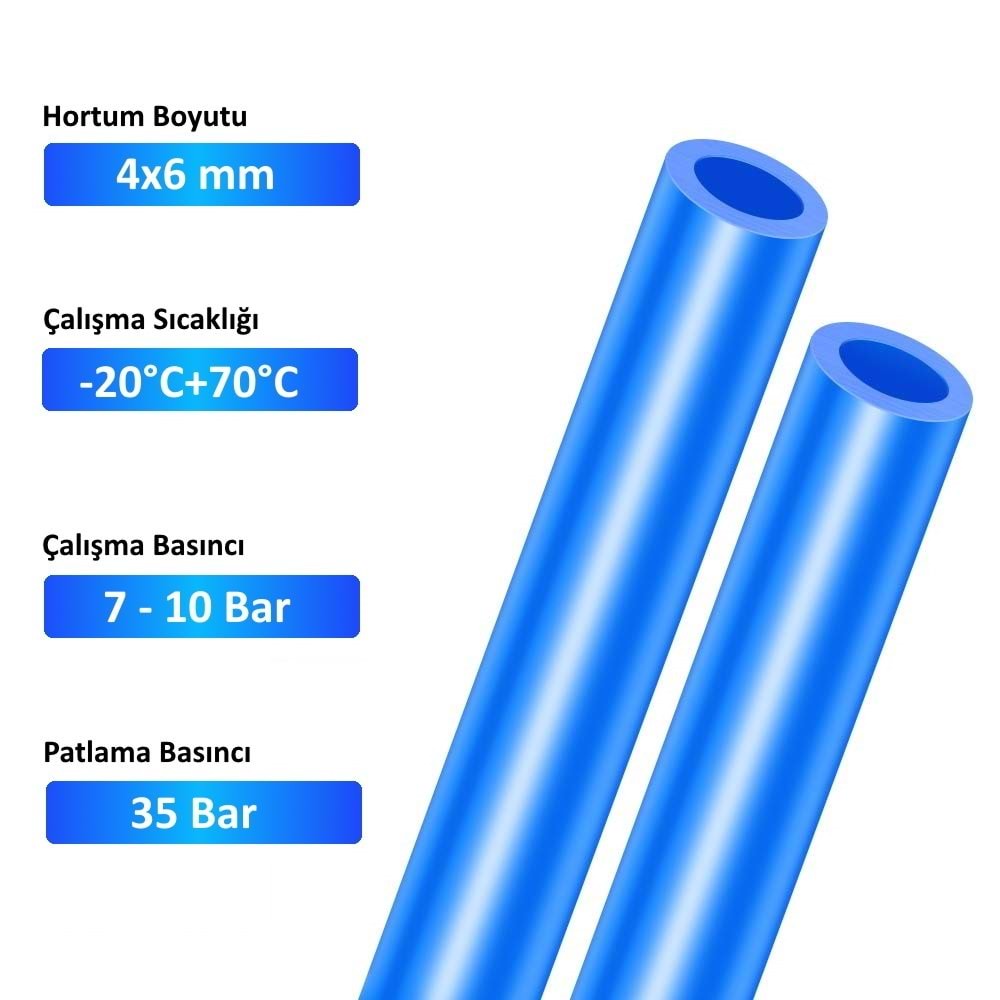 Kompresör Hava Hortumu Ölçü 4 mm x 6 mm Makara 150 mt