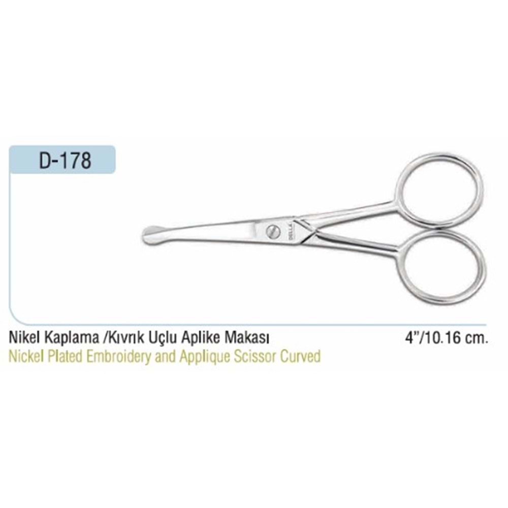 Nikel Kaplama Kıvrık Küt Uçlu Aplike Makası 4 Inch