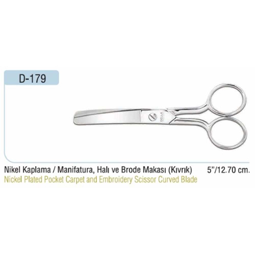 Nikel Kaplama Kıvrık Küt Uçlu Brode Makası 5 Inch