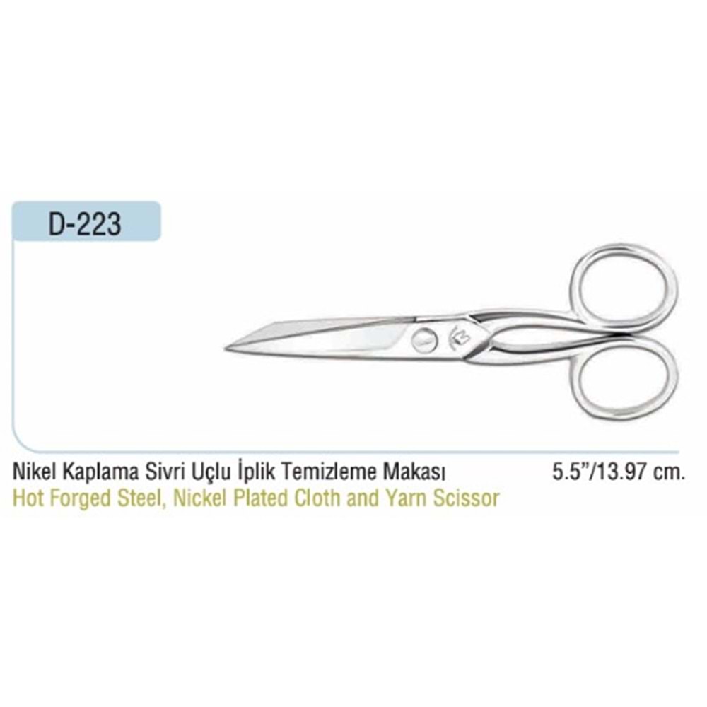 Nikel Kaplama Sivri Uçlu İplik Temizleme Makası 5.50 Inch