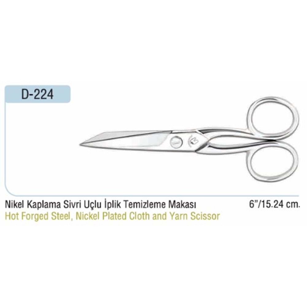 Nikel Kaplama Sivri Uçlu İplik Temizleme Makası 6 Inch