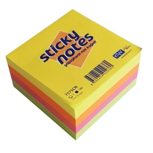 Küp Blok Not Kağıdı 1. Hamur Yapışkanlı Renkli 75mm x 75 mm 7575CN