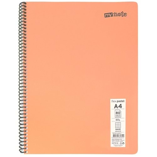 A4 Spiralli Kareli Defter, PP Kapak, Flex, Pastel, 140 Yaprak, MFXPA-A4140-K, 30001944