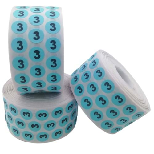 Sayı Etiketi No 3 Mavi Siyah 1 cm x 10.000 Adet