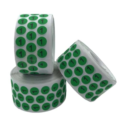 Sayı Etiketi No 1 Yeşil Siyah 1 cm x 10.000 Adet