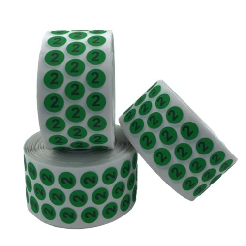 Sayı Etiketi No 2 Yeşil Siyah 1 cm x 10.000 Adet