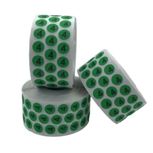 Sayı Etiketi No 4 Yeşil Siyah 1 cm x 10.000 Adet