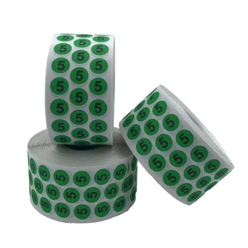 Sayı Etiketi No 5 Yeşil Siyah 1 cm x 10.000 Adet