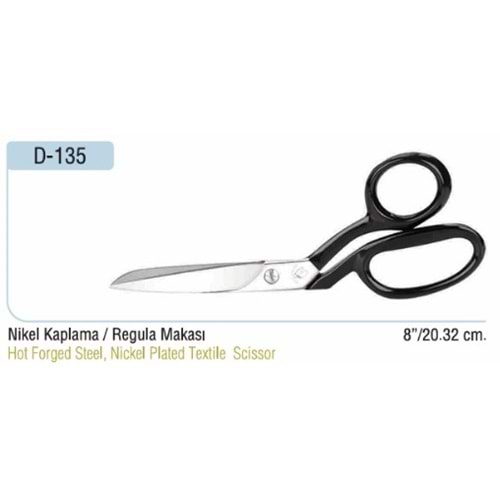 Nikel Kaplama Yatık Regula Makası 8 Inch
