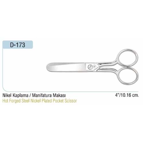 Nikel Kaplama Küt Uçlu Manifatura Makası 4 Inch