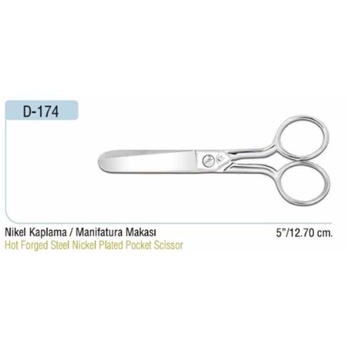 Nikel Kaplama Küt Uçlu Manifatura Makası 5 Inch