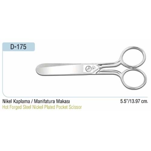 Nikel Kaplama Küt Uçlu Manifatura Makası 5.50 Inch