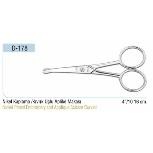 Nikel Kaplama Kıvrık Küt Uçlu Aplike Makası 4 Inch