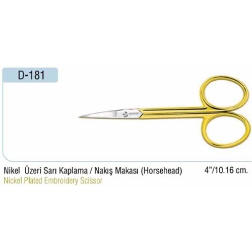 Nikel Üzeri Sarı Kaplama Nakış Makası 4 Inch