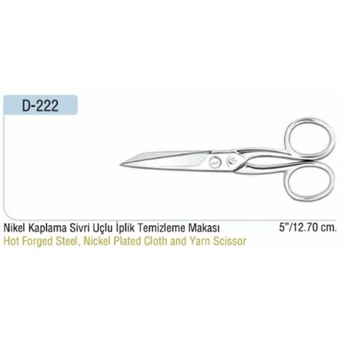 Nikel Kaplama Sivri Uçlu İplik Temizleme Makası 5 Inch