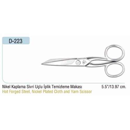 Nikel Kaplama Sivri Uçlu İplik Temizleme Makası 5.50 Inch
